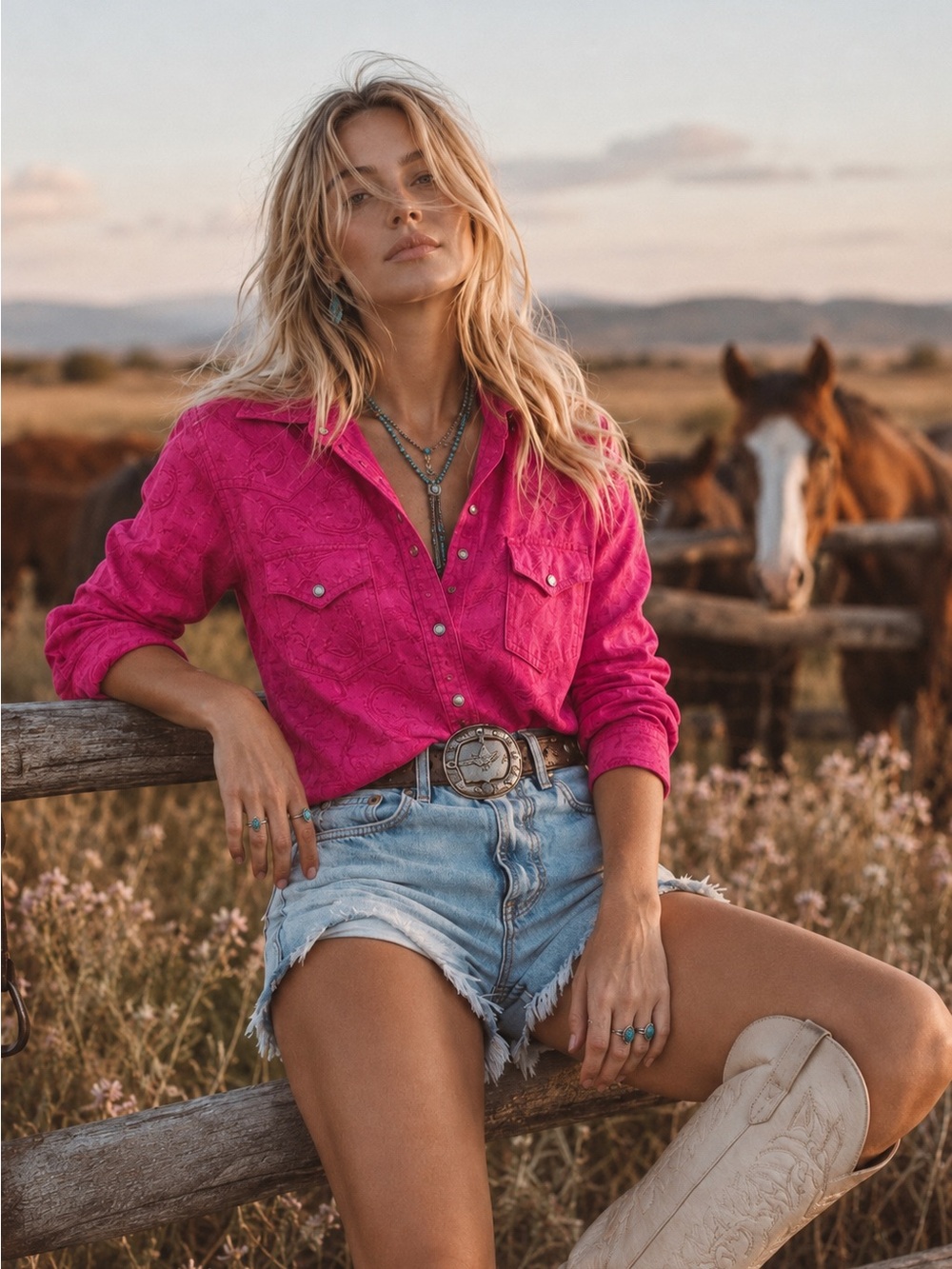 Cowgirl Hardware Western Jacquard Snap Front Shirt Horseshoe Pattern Country